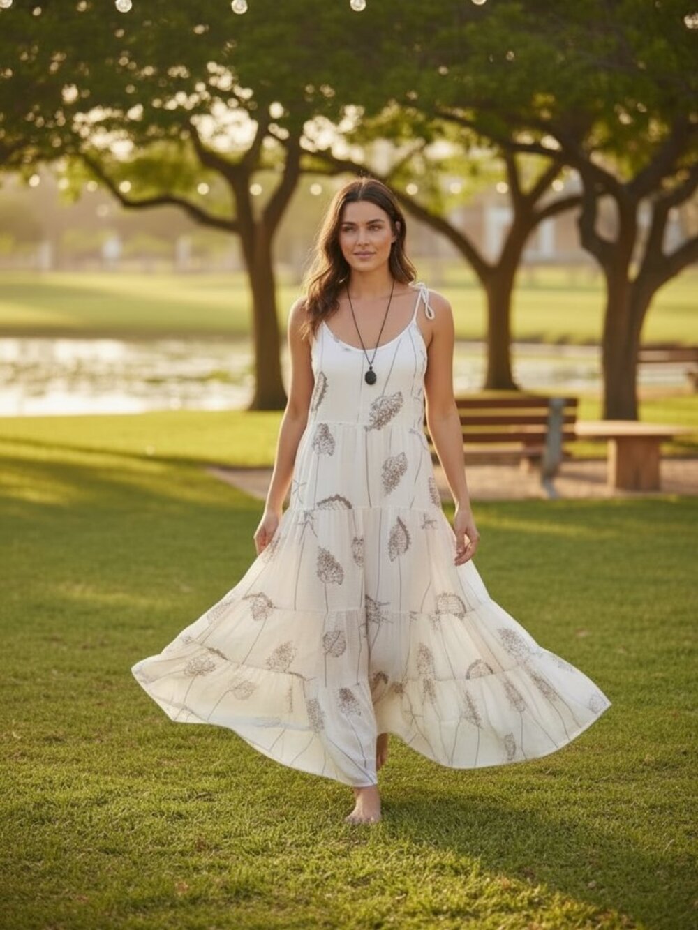 $120 NWT Zury White Shell Trim Maxi Dress OS Cottagecore